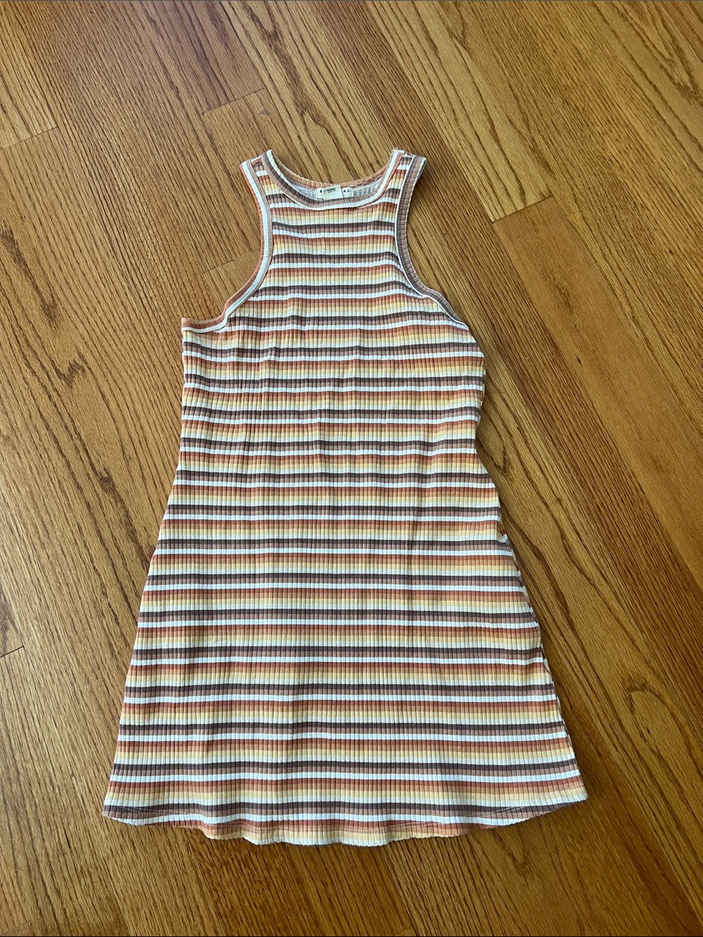 Billabong Striped Ribbed Mini Dress in Cream, Peach & Blue